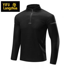 男士2023春秋新款拉鏈立領衛衣半開衫外穿寬松長袖體恤衫純色休閑速干衣